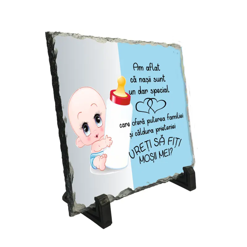 Am aflat ca nasii sunt un dar special albastru, piatra ardezie personalizata, cu mesaj model, pa131